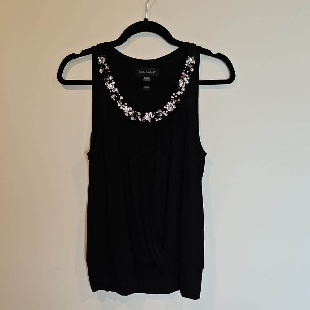 Embellished Black Sleeveless Top